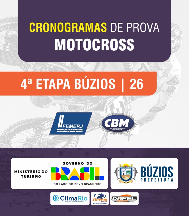 Banner a Respeito dos Cronogramas de Prova de Motocross da 4ª Etapa em Armações dos Búzios